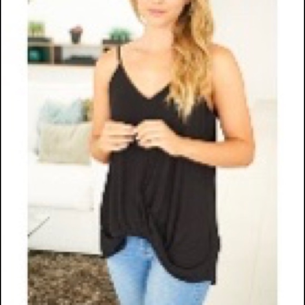 Black Spaghetti Strap Twist Front Tank